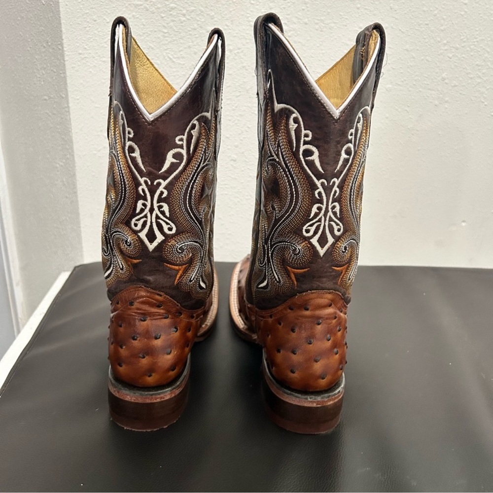 Durango Brown and Black Cowboy Boots with Square Toe and Ornate Stitching - Picture 3 of 5